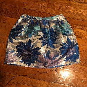 Floral Print Brigitte Mini Flare Skirt blue silver